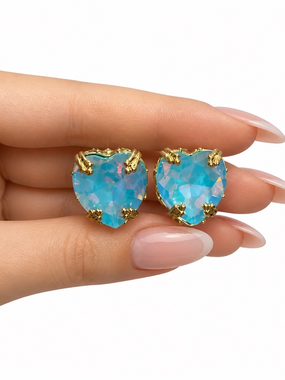 NEW Glitz Mob Blue Opal Crystal Heart Stud Earrings
